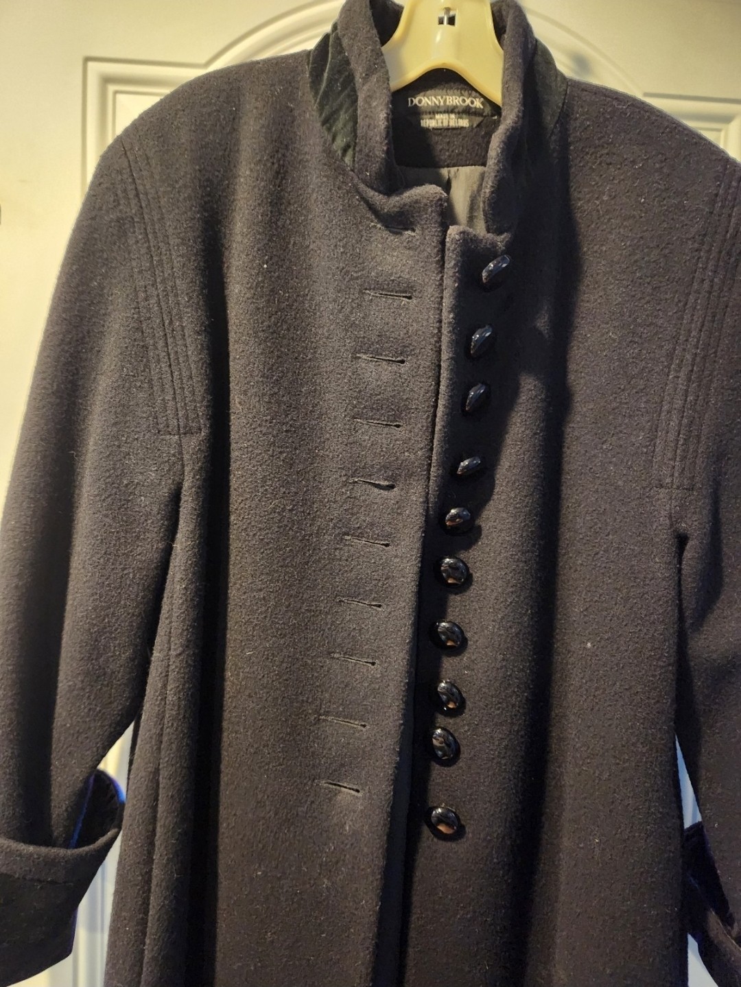 Vintage Donnybrook Flaring Wool Coat with Velvet High Collar and Large…