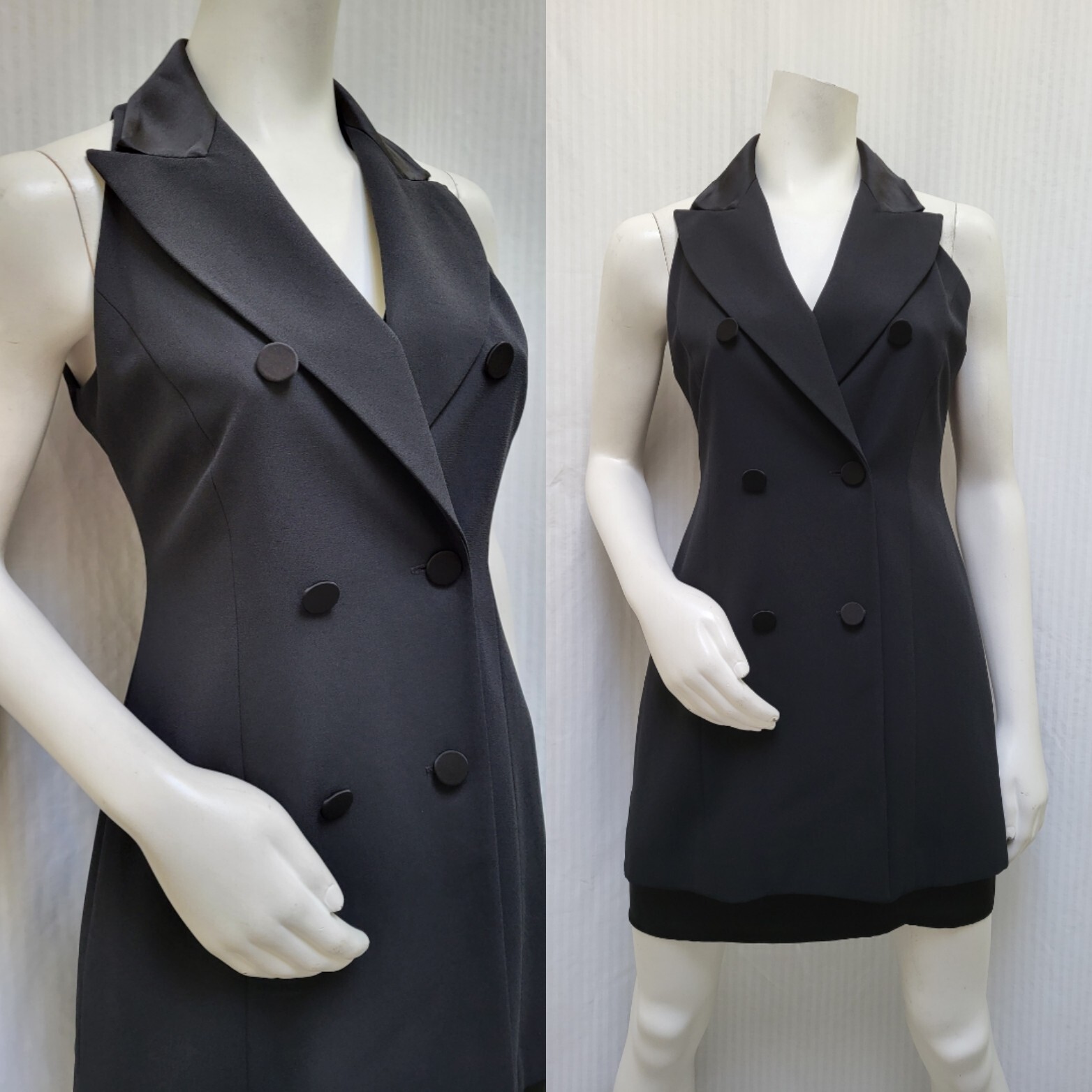 NWOT Vintage LAUNDRY Shelli Segal Black Crepe & Satin Tuxedo Mini Dress -Size 8