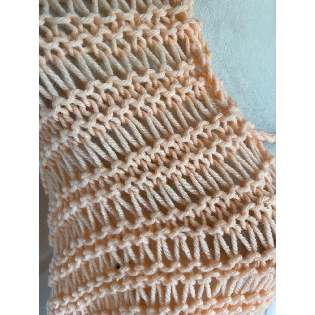 Vintage Handmade Lightweight Peach Open-Knit Tie-Front Cardigan One Size