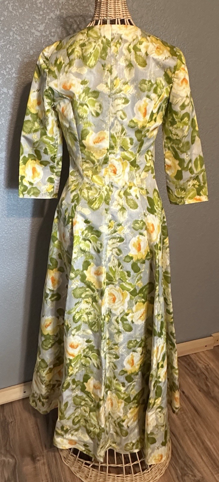 Vtg 50s Handmade Luxurious Floral Taffeta Hostess Gown Coat Glamour Mid Century