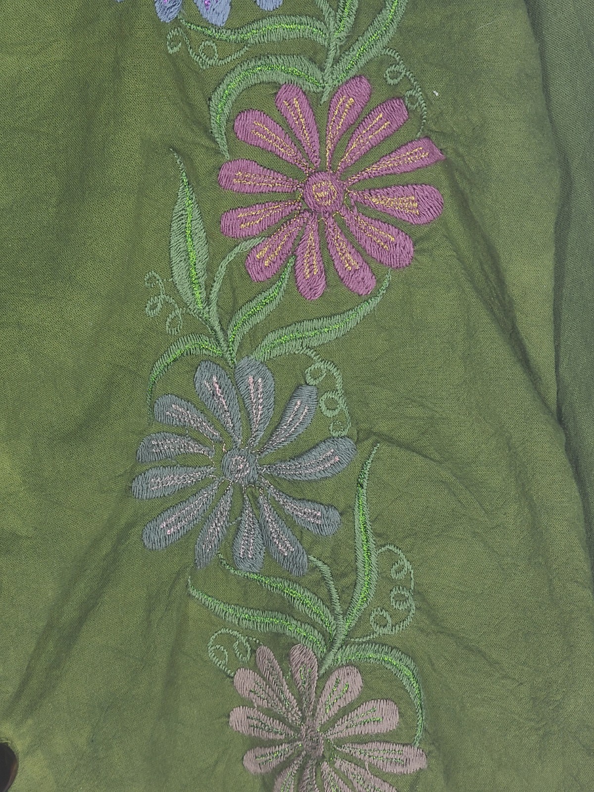 Vintage Embroidered Cotton Shirt M L Hand Dyed Boho Purple Flower Western Boho