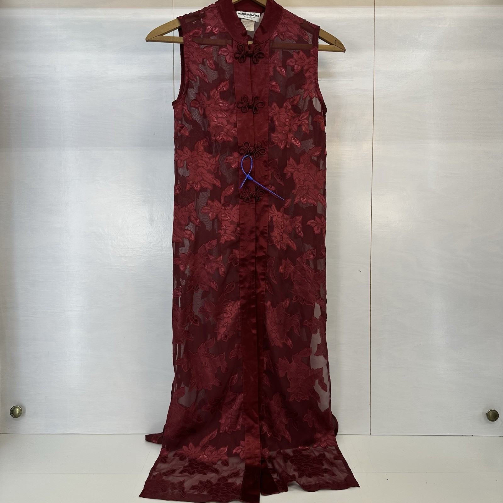 VTG Wayne Diamond Burgundy Cheongsam InspiredSheer DusterFrog Closure USA 8 READ