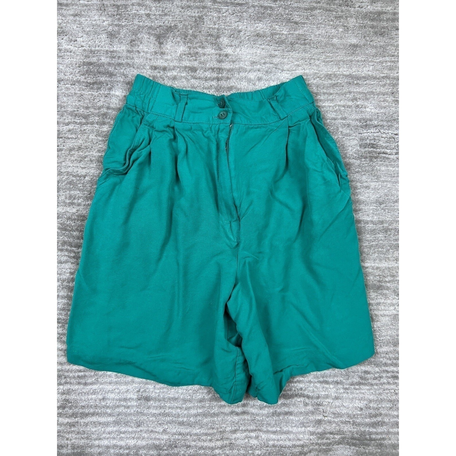 Weathervane Petites Shorts Women 6P Teal Green Vintage Pleated High Waist USA