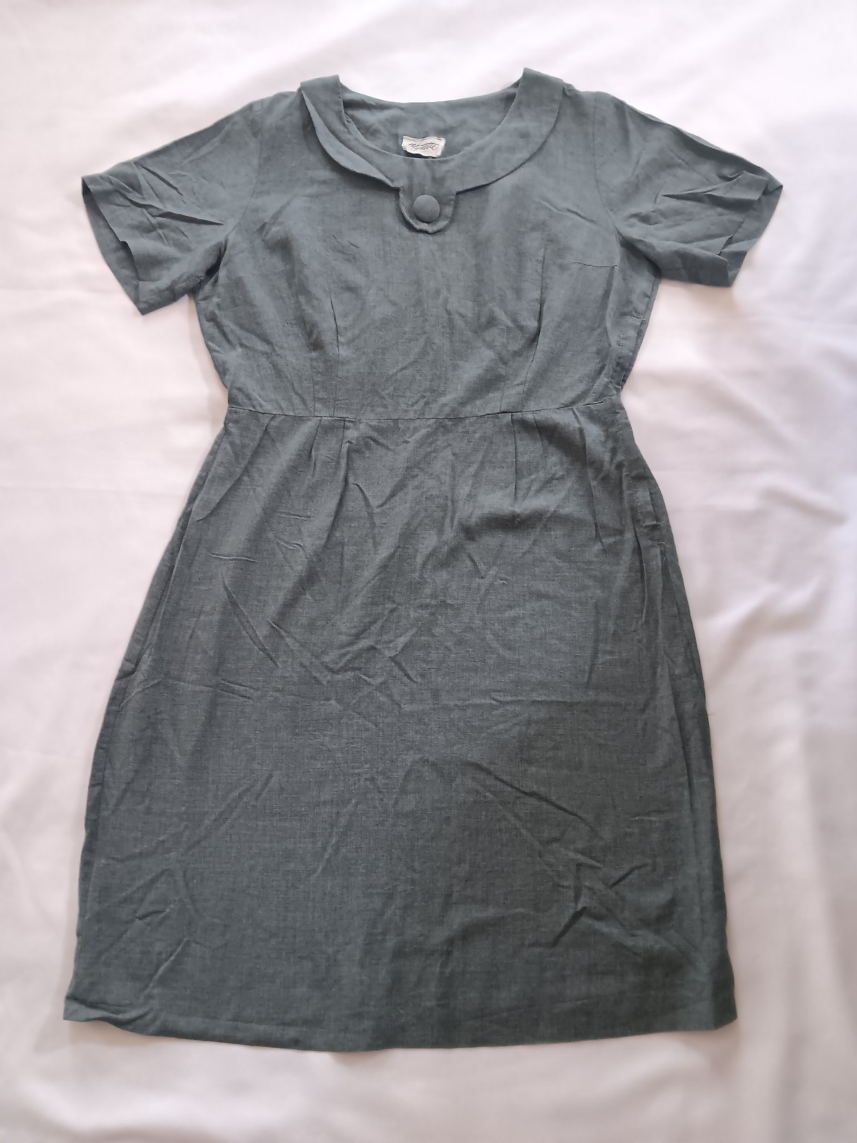Vtg 1950s Mynette Shift Dress L Gray Secretary Pin-Up