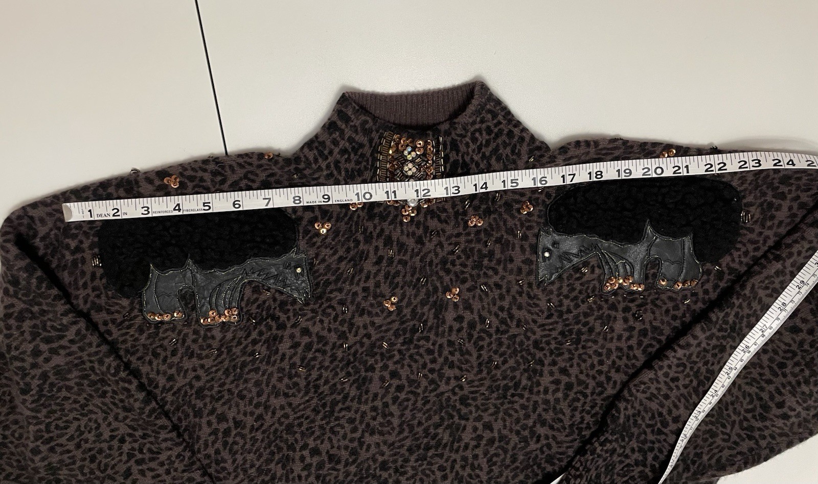 VTG Epic 90s NOSWT Wool Angora Leather Streetwear Statement Beaded Sweater md/l