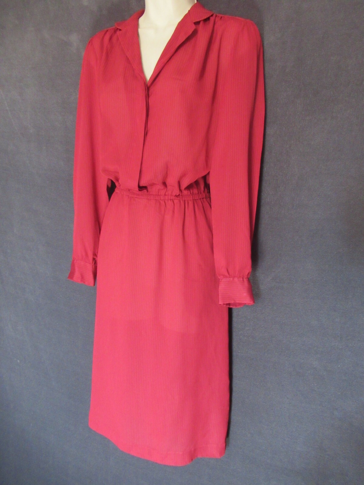 70’s 80’s Vintage Ms. Chaus Hong Kong Burgundy Striped Chiffon Shirt Dress 7/8