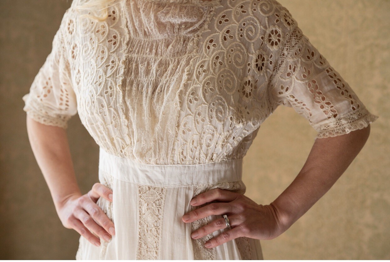 Ivory Edwardian Cotton Mixed Lace Lingerie Day Dress