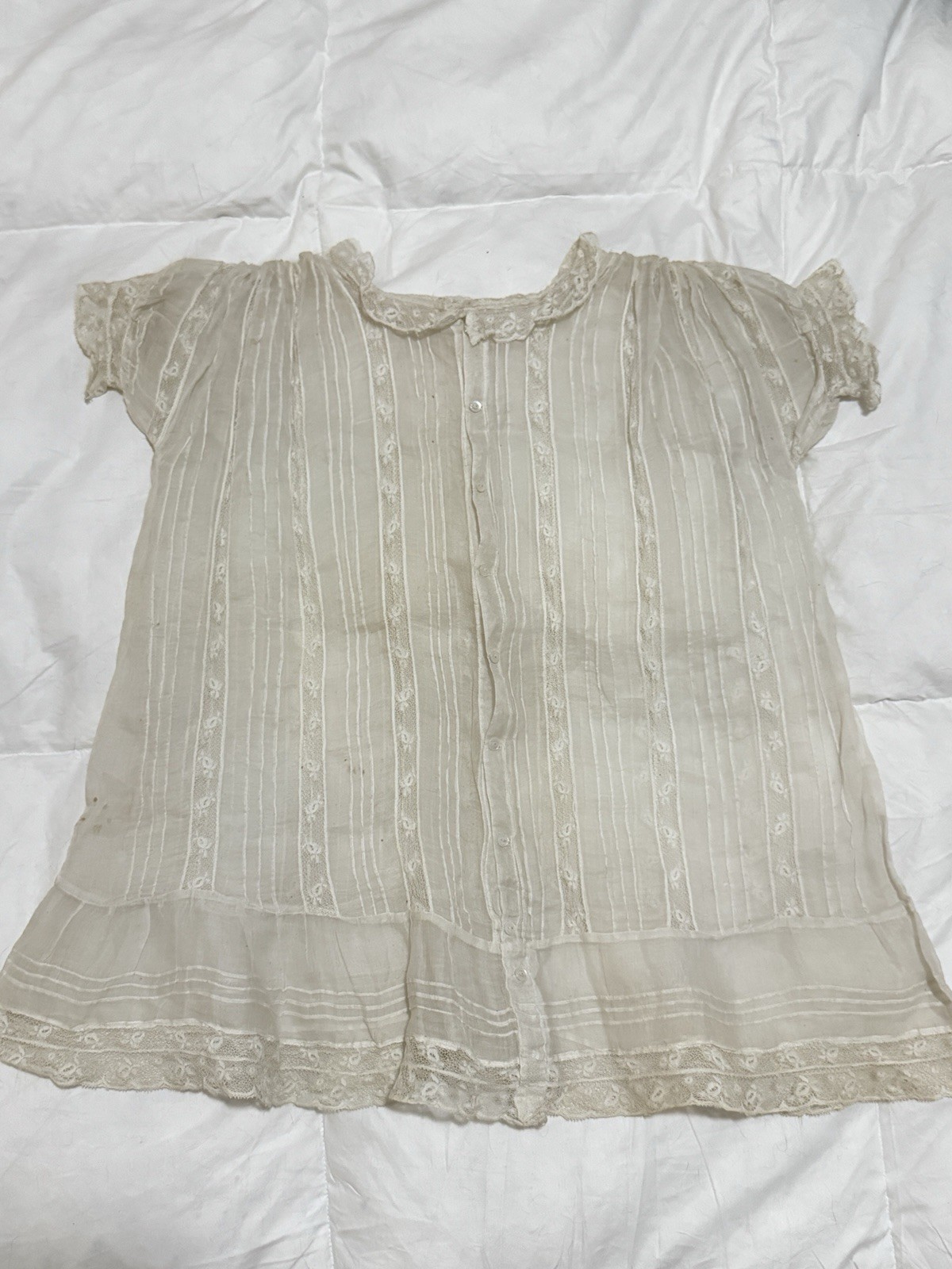 Antique Edwardian White Cotton Lace Pintuck Blouse C. 1910 1920 Victorian Top