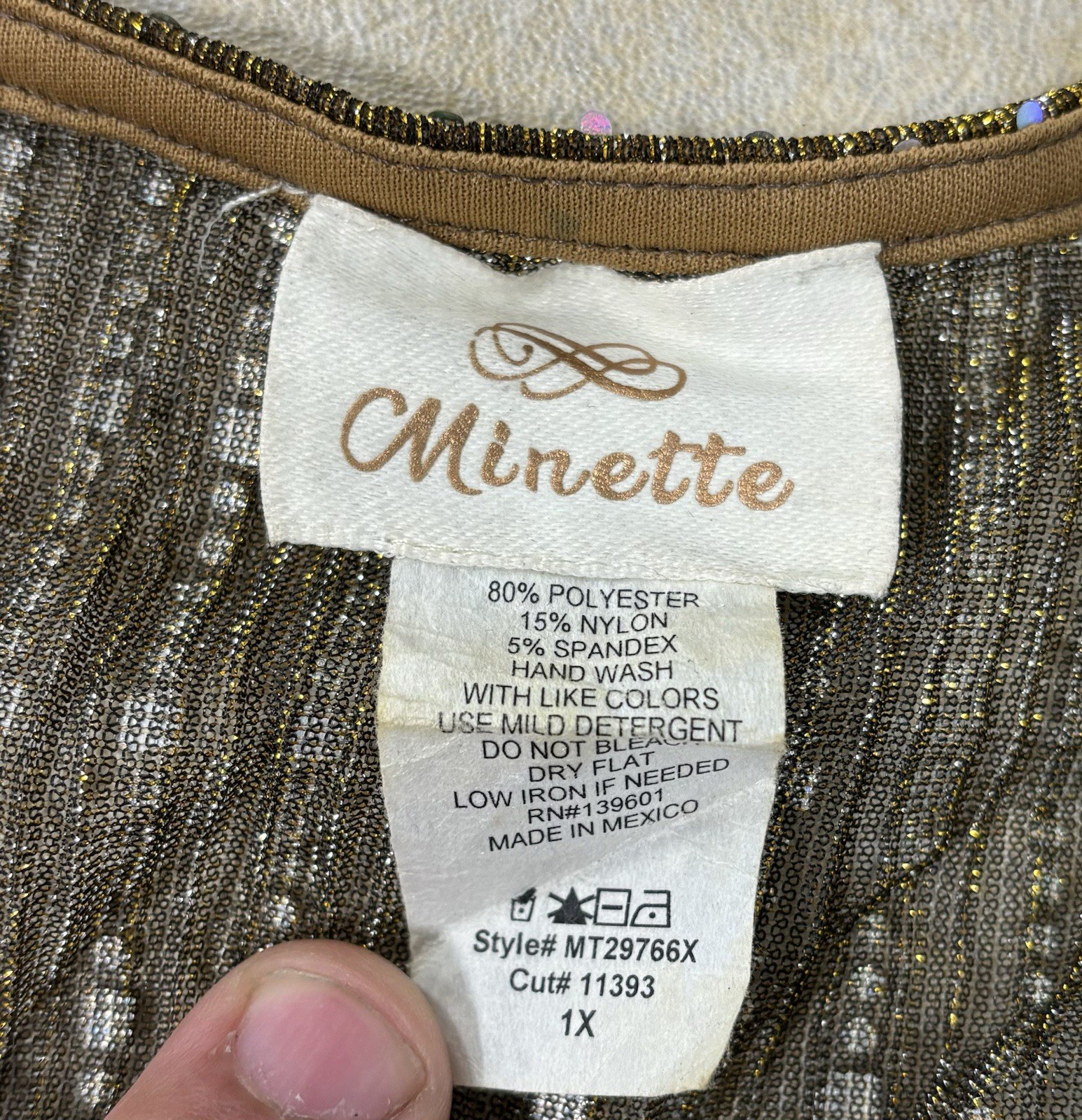 Vintage 1970s Minette Sequin Reflective See Through Long Sleeve Top