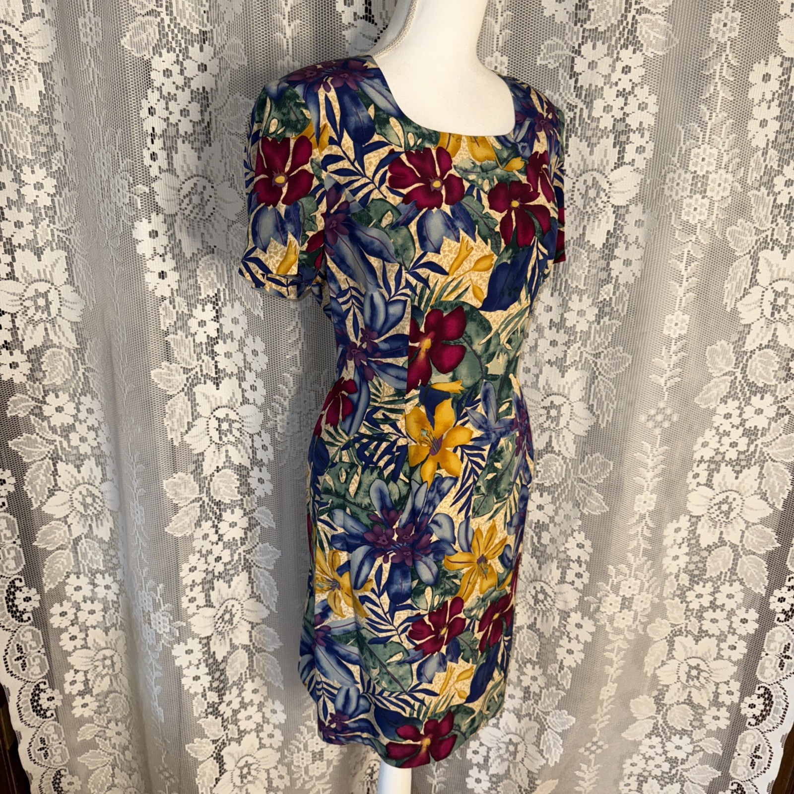 VTG Maggie London Petites Multicolor Silk Lined Floral Print Shift Dress SZ 12P