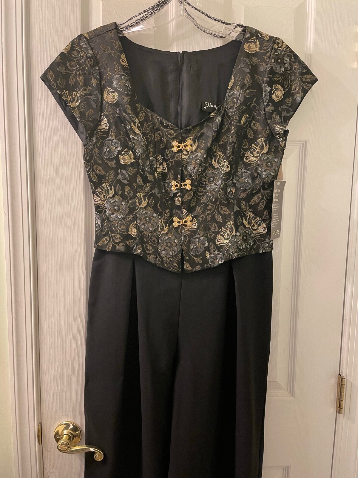 Vintage Hampton Nites Black & Metallic 1980-90s Jumpsuit w/rhinestone Buttons