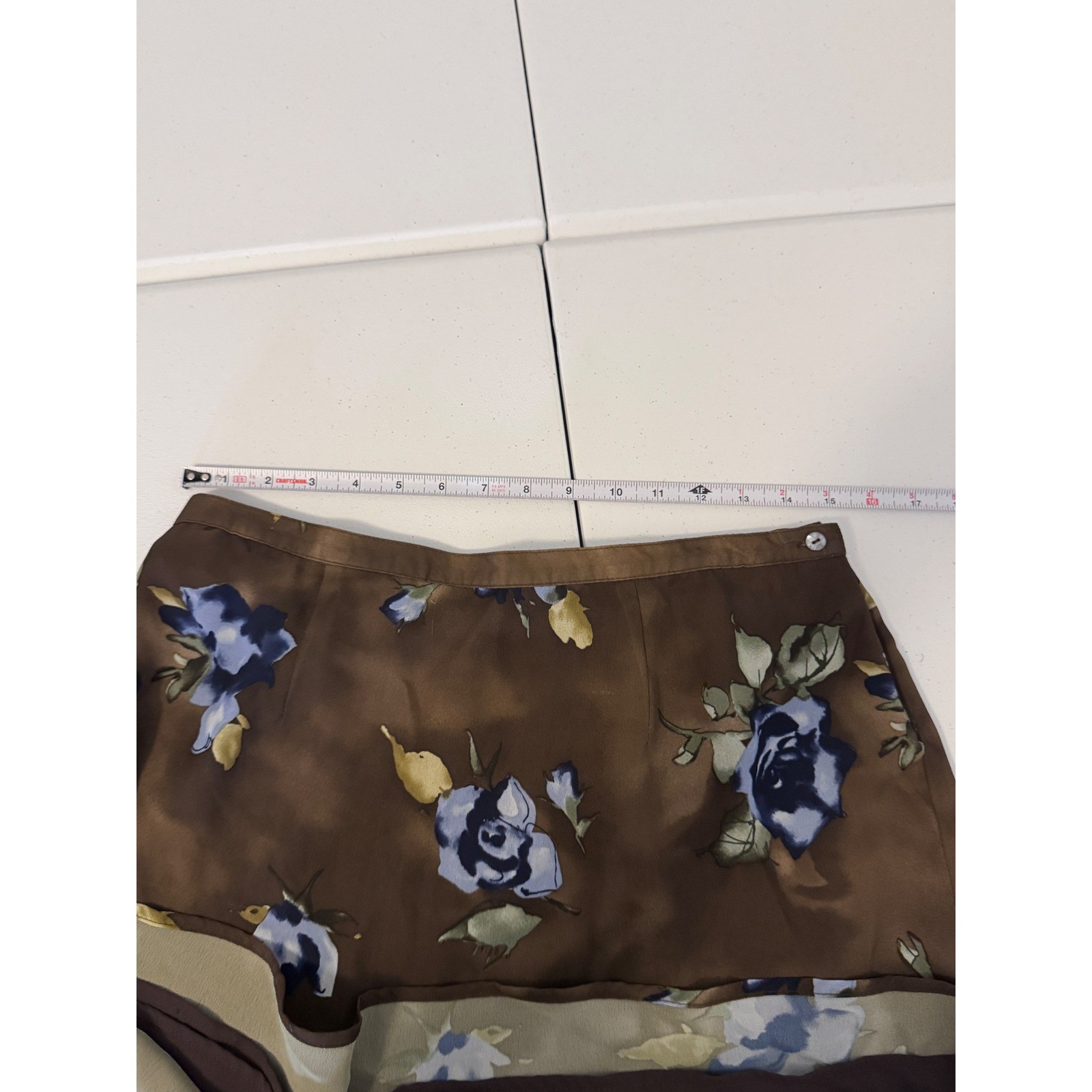 Kathy Ireland Vintage Maxi Skirt Brown Blue Floral Rose Print Size 16 k3