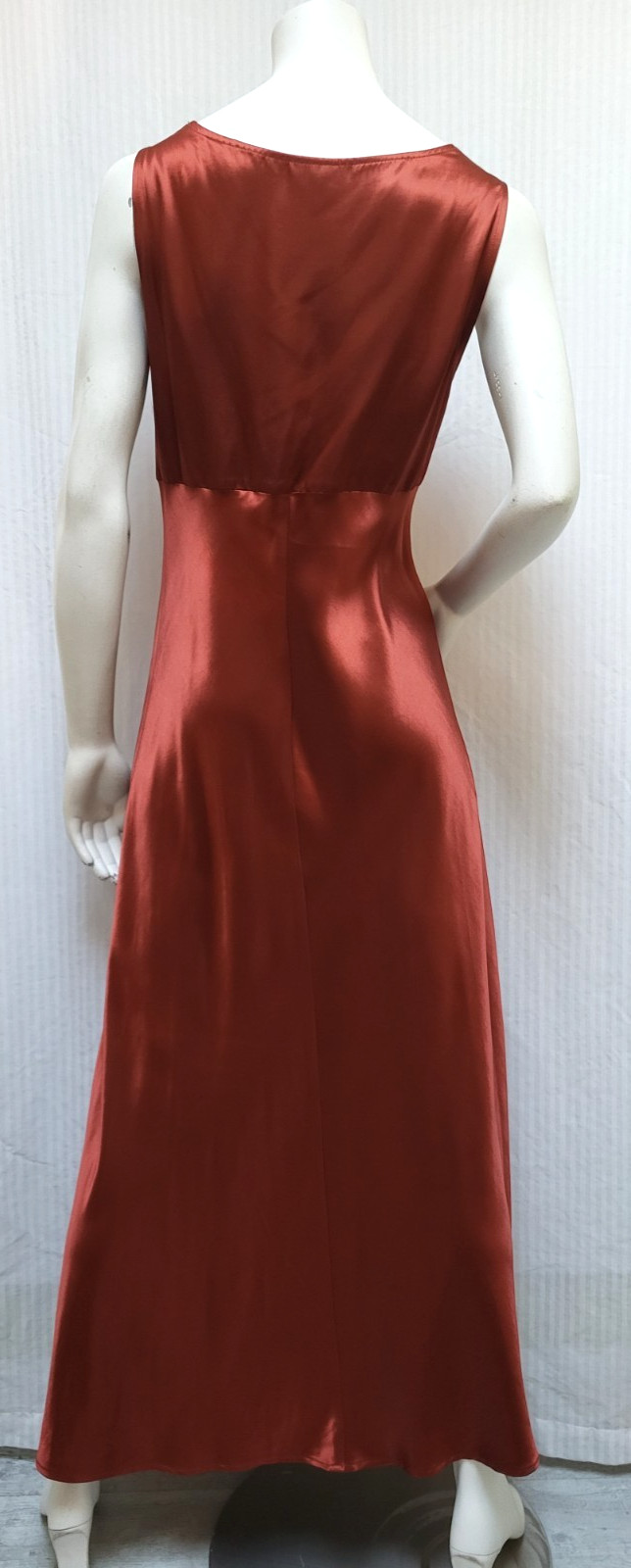 NWOT Vintage BONNIE STRAUSS Copper Brown Satin Bias Cut Draped Dress – Size M