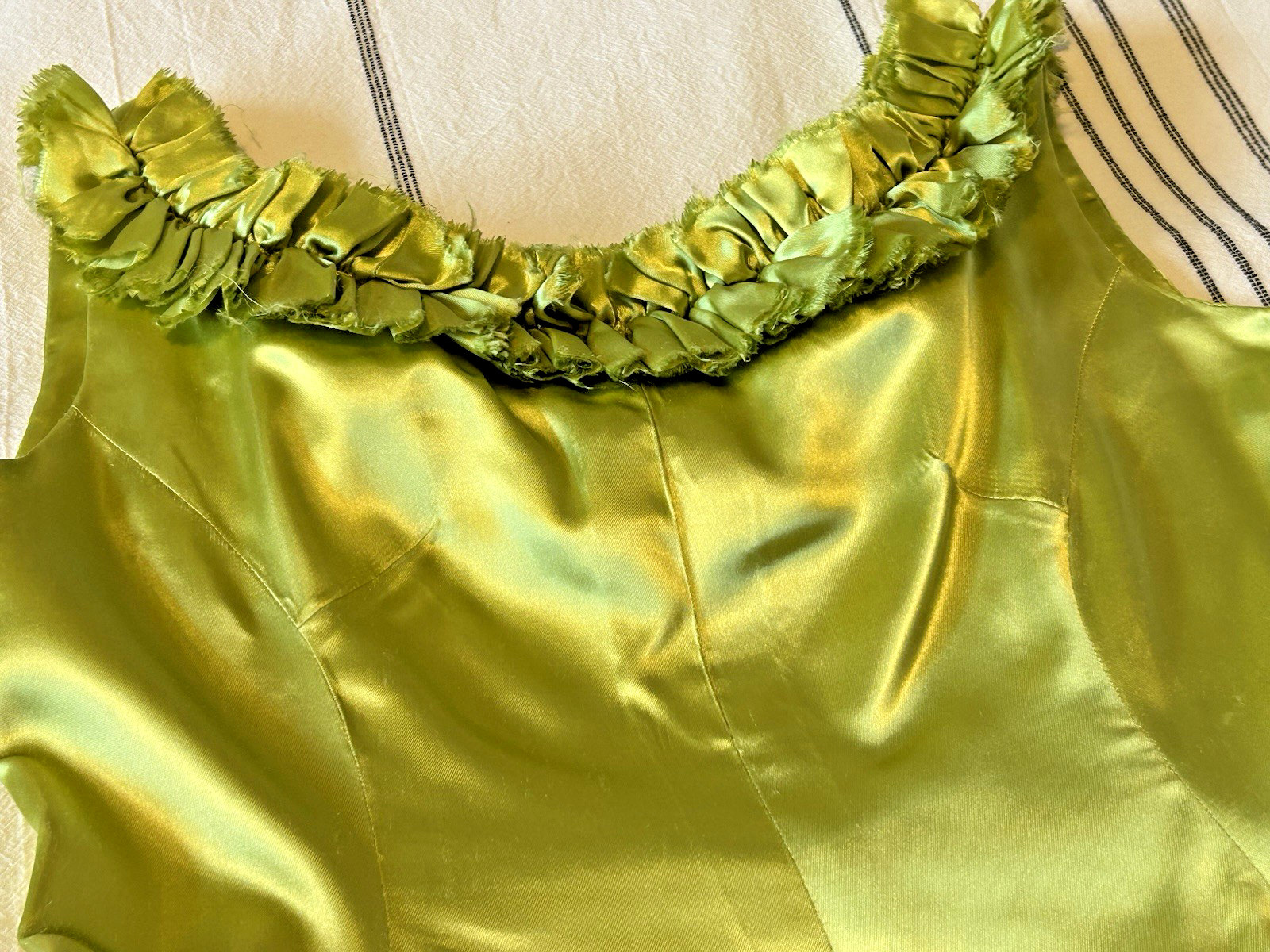 Vintage Handmade Satin Whimsical Green Party Dress – Flower, Fairy Costume Sz M