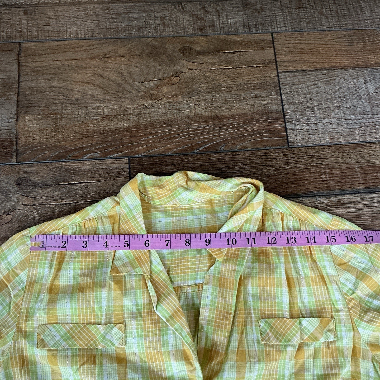 60s 70s VINTAGE Yellow Plaid Shirtwaist Midi Dress Button Front Size M #4901