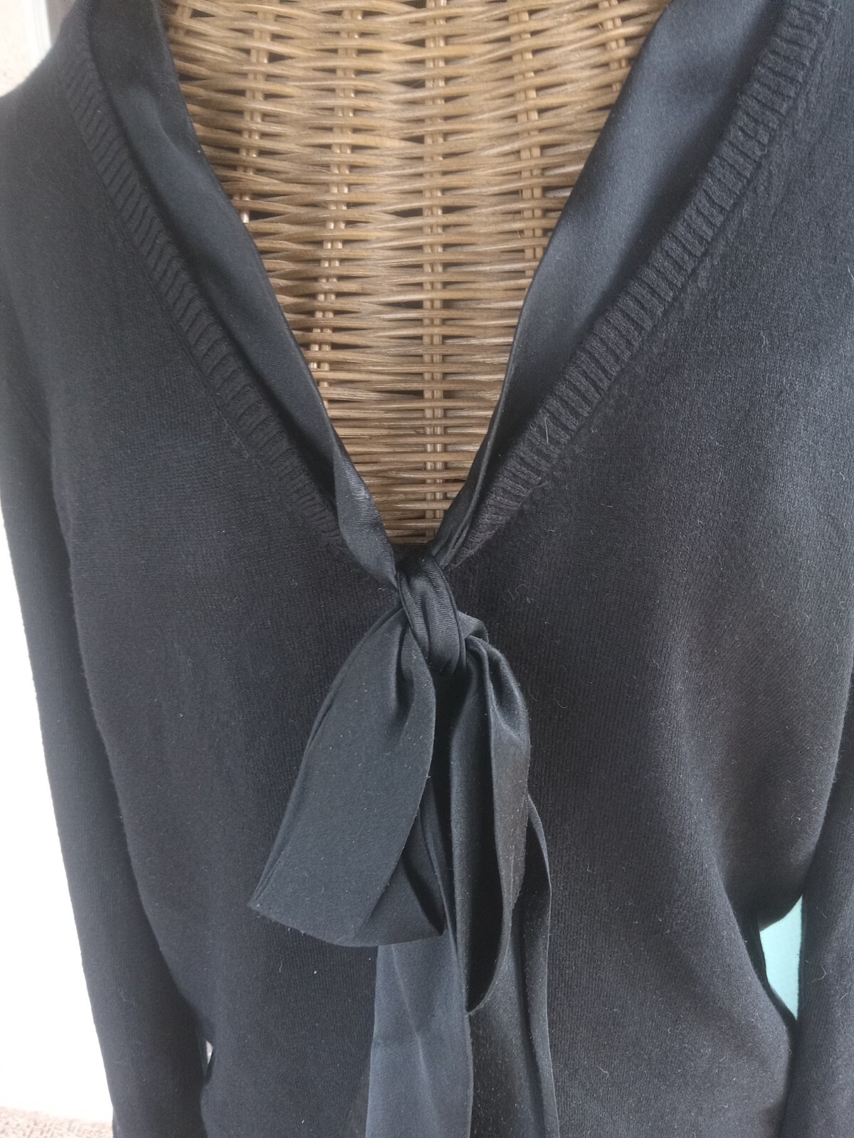 Vintage Black Silk/cashmere Long Sleeve Sweater, Medium, With Satin Detail
