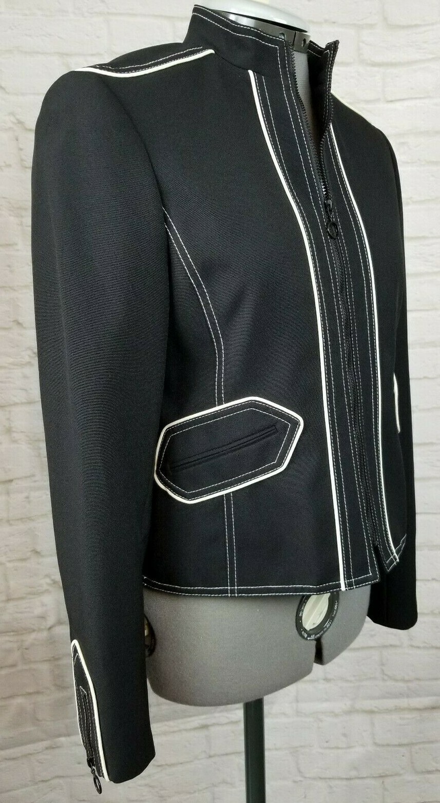 VTG Isabel Nina Jacket Juniors Sz 5 Black-White Trim Zip Front & Slv-Lined Retro