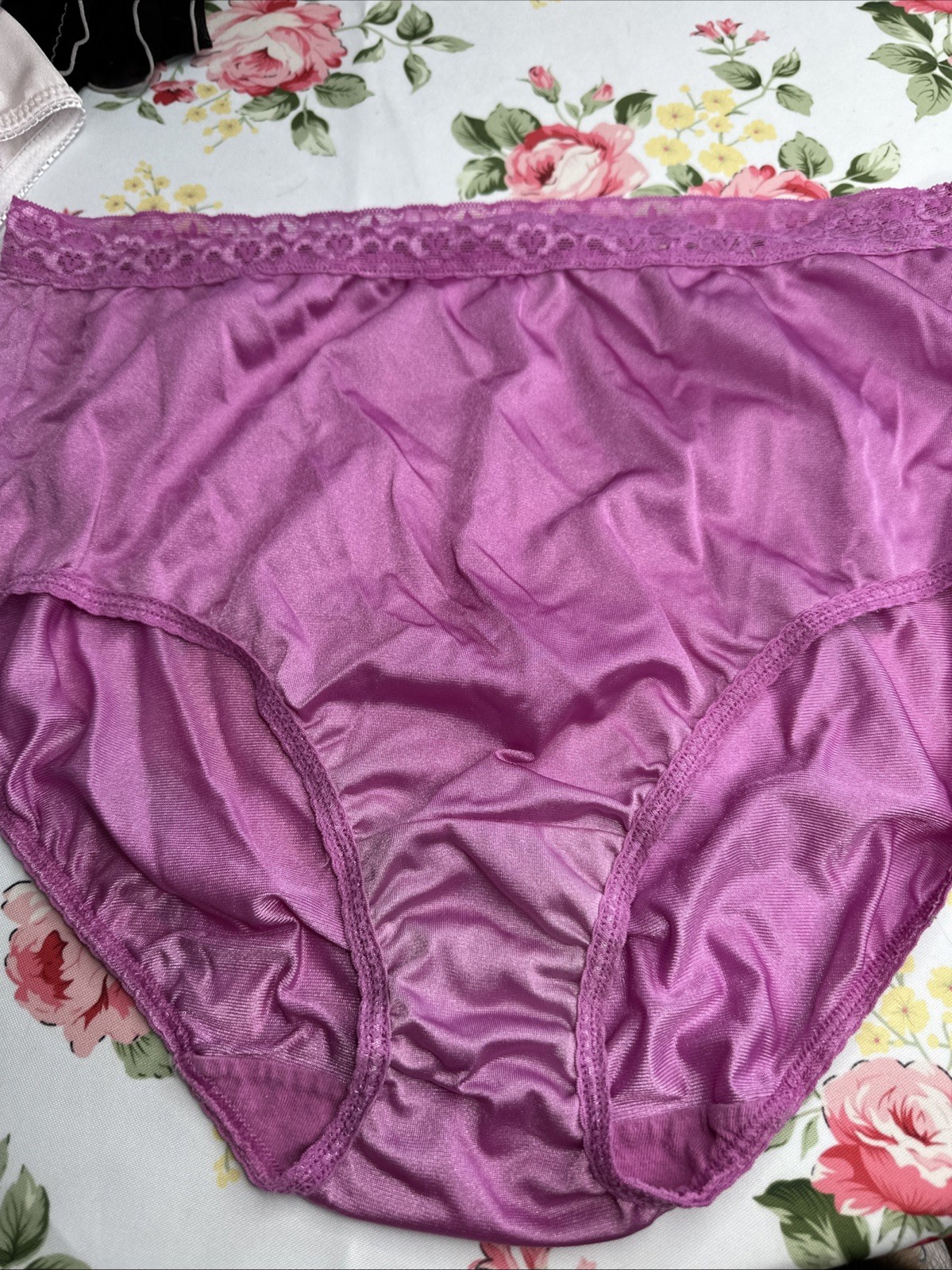 Vtg PANTIES 100% Nylon Brief FOTL 10 Shiny Satin Pink Magenta 3X Tag Granny