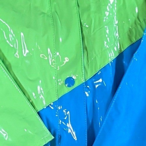 Vintage 80s Kenn Sporn for Wippette Vinyl Raincoat Jacket Neon Green Blue Medium
