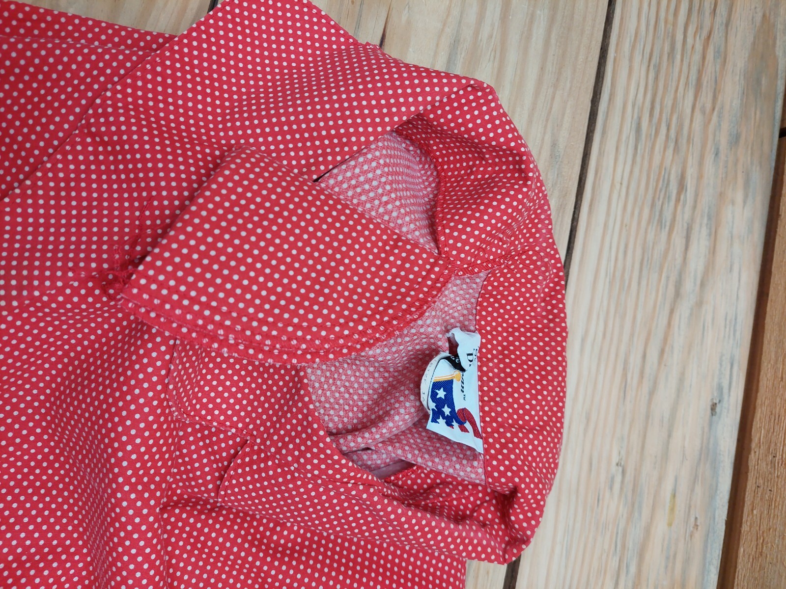 The American Shirt Dress Vtg 80s Size 16 Red Polka Dots Full Skirt Shoulder Pads