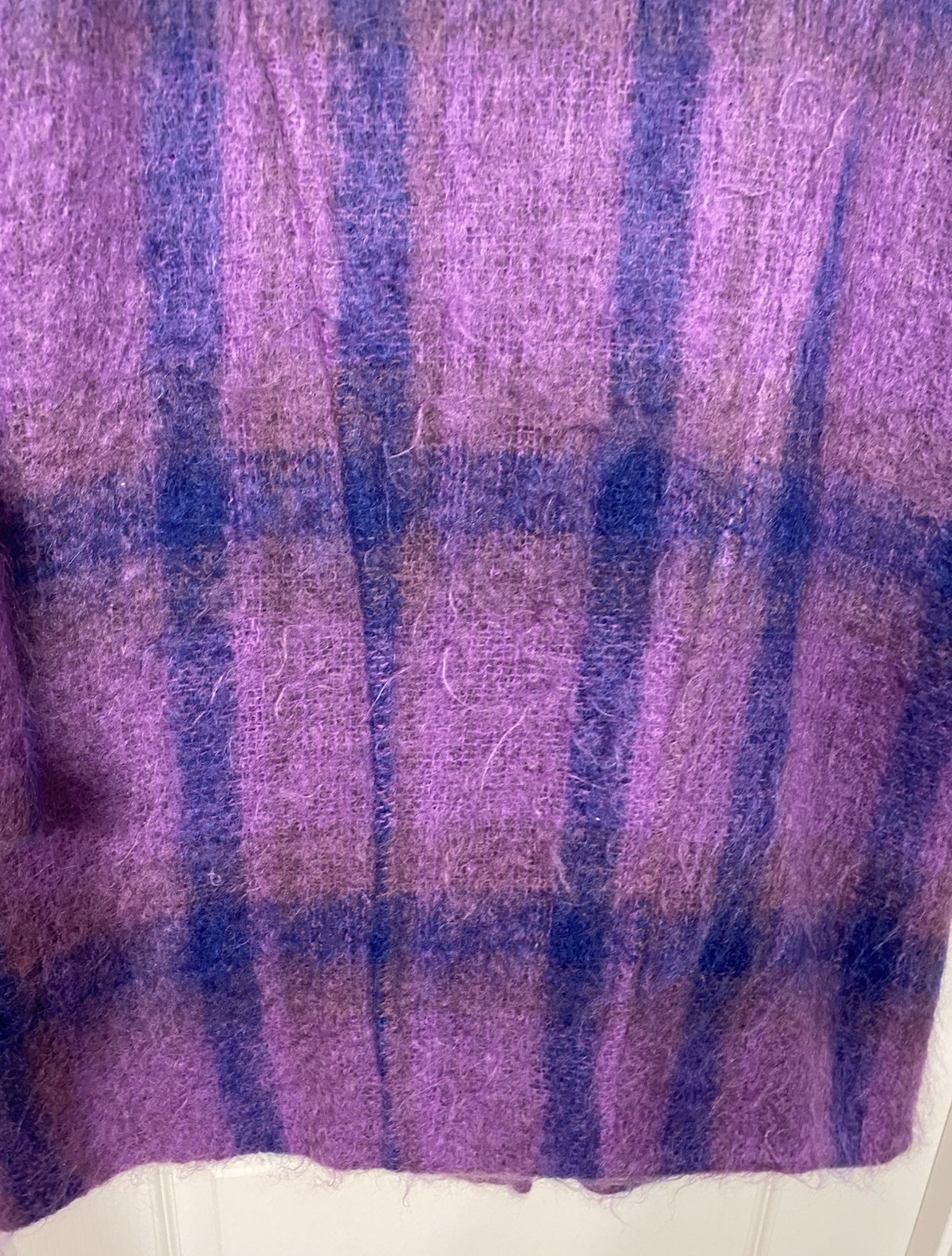 90s Donegal Design Mohair Wool Plaid Scarf Collar Coat Ireland Made VTG Large