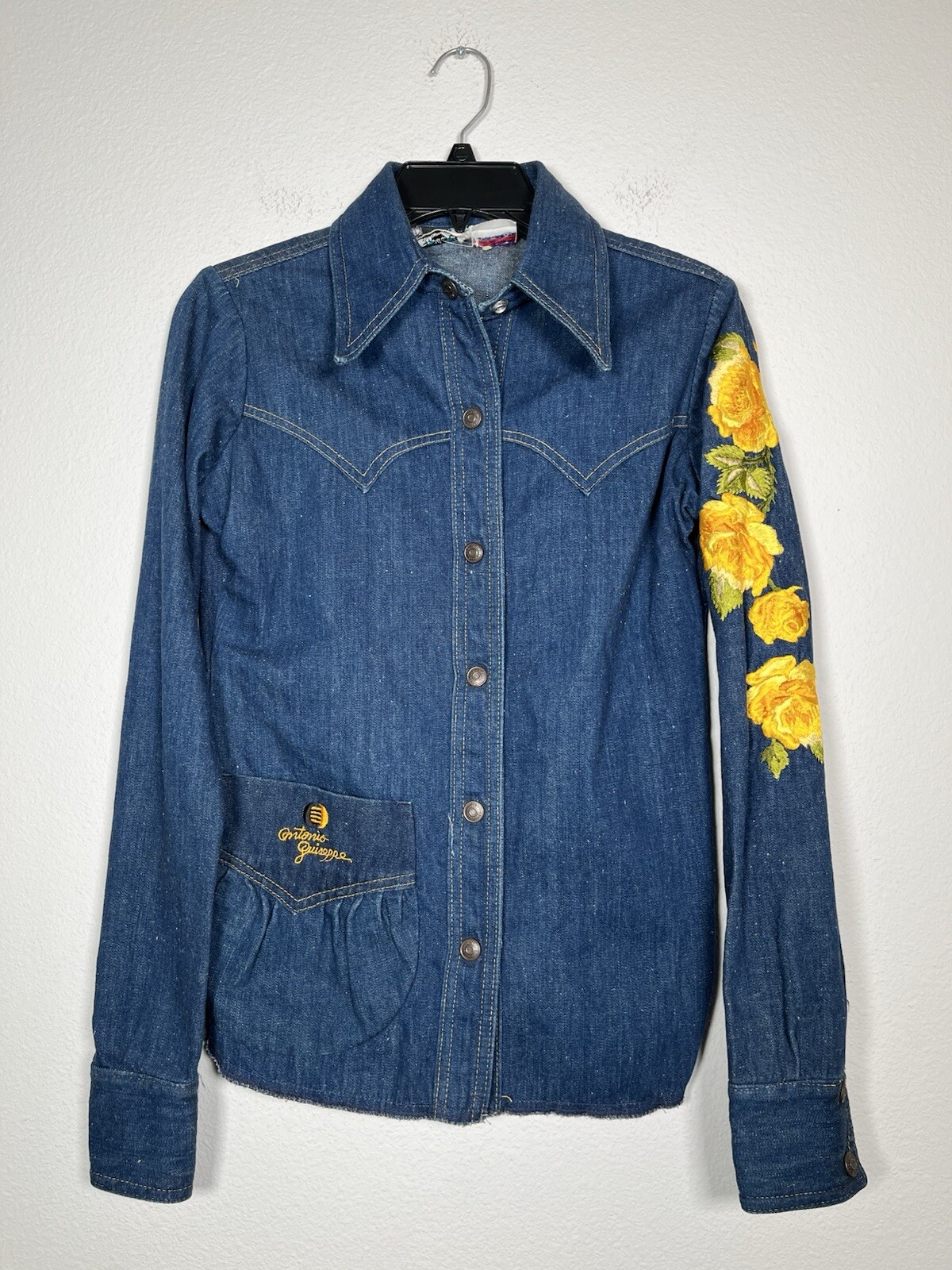 1970s Vintage Antonio Giuseppe Denim Embroidered Top / Jacket