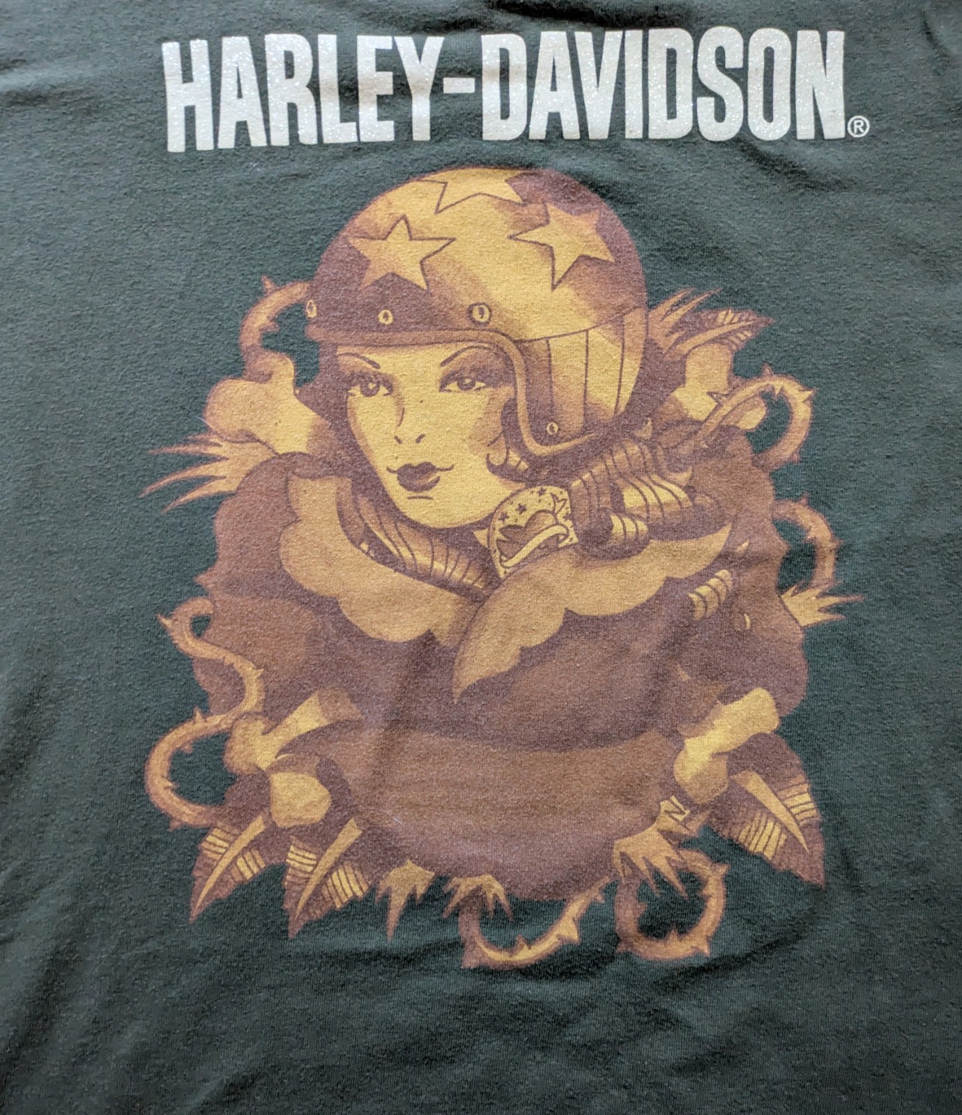 Women’s Vintage Harley Davidson T-Shirt with Glitter Lettering Size XL