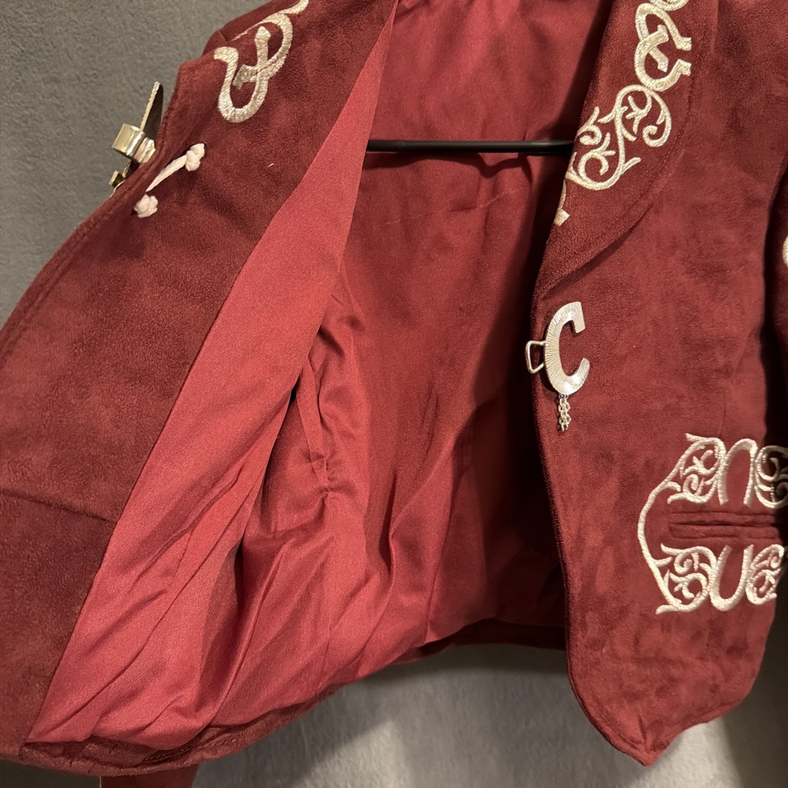Mexican Embroidered Mariachi Jacket Coat XS Burgundy