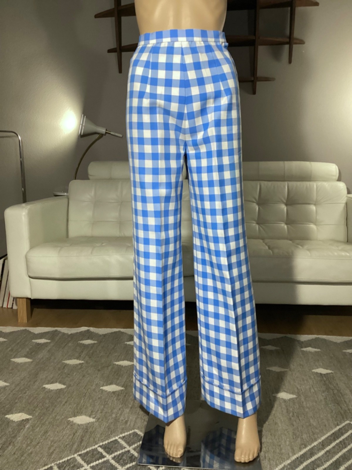 Vintage 1970’s Blue & White Check Cropped Button Up Top & Wide Leg Pants Set