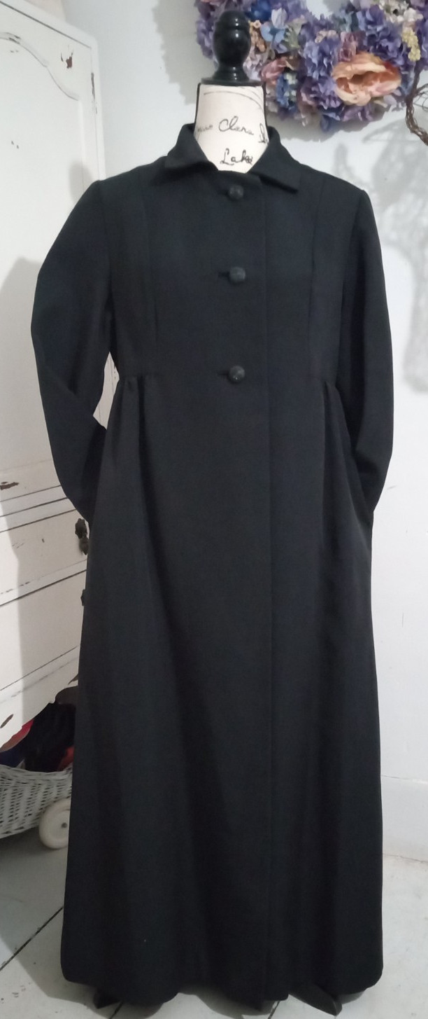 Rare Gorgeous Empire Waist Formal Black Opera Dress Coat M/L Bridgerton Prom !!!