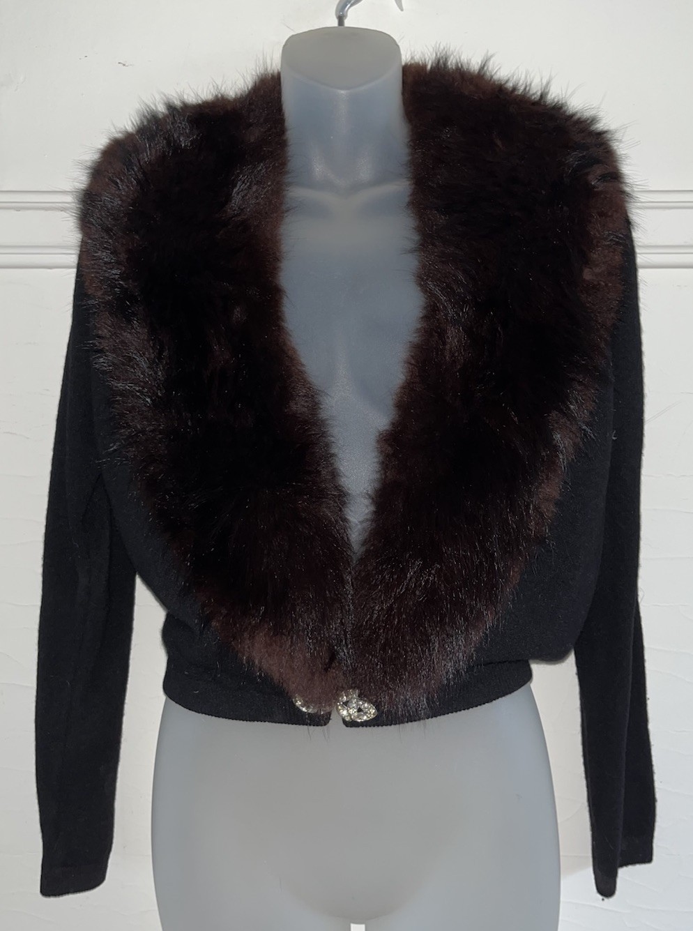 LOT x 2 Women’s 1950s Vintage Cardigan Sweater Real Fox Fur Shawl Collars-Sz M