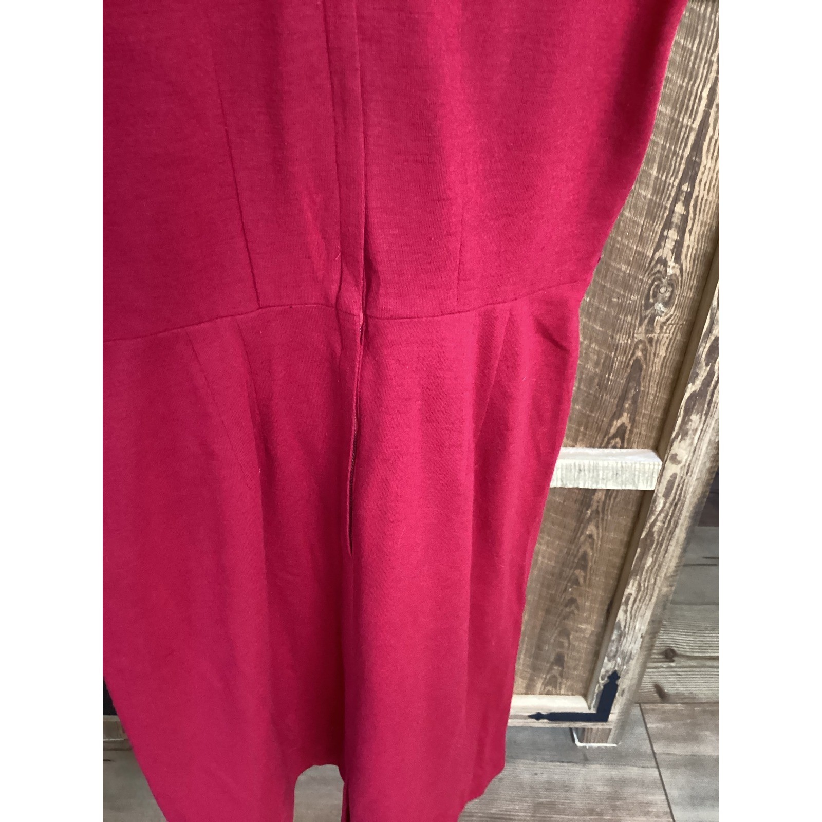Carlye Vintage Red 2 Piece Sheath Dress and Cropped Jacket Set Ribbed Trim