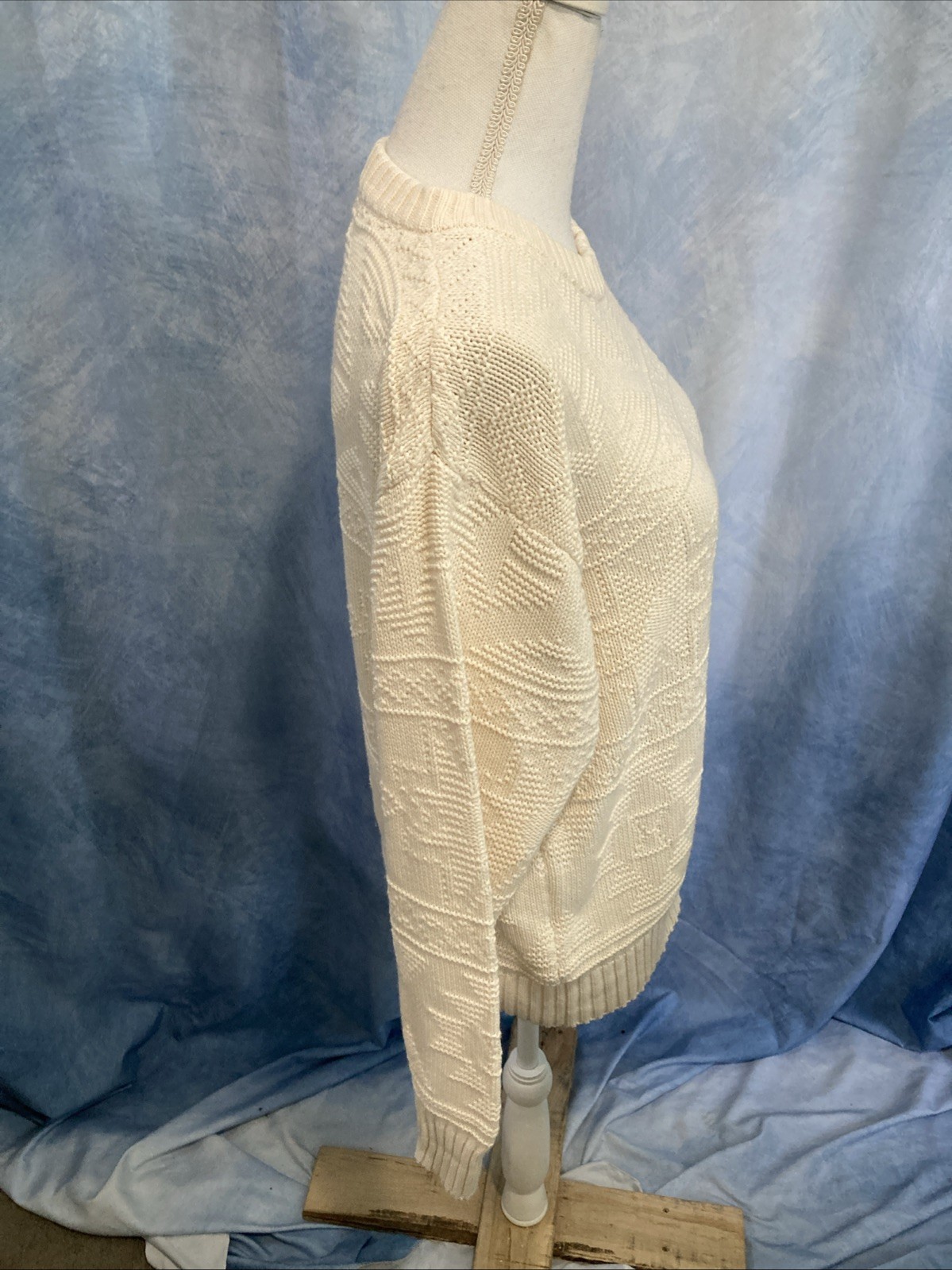 Vtg 80s 90s JH Collectibles Cream Textured Knit Crewneck Sweater Fisherman M