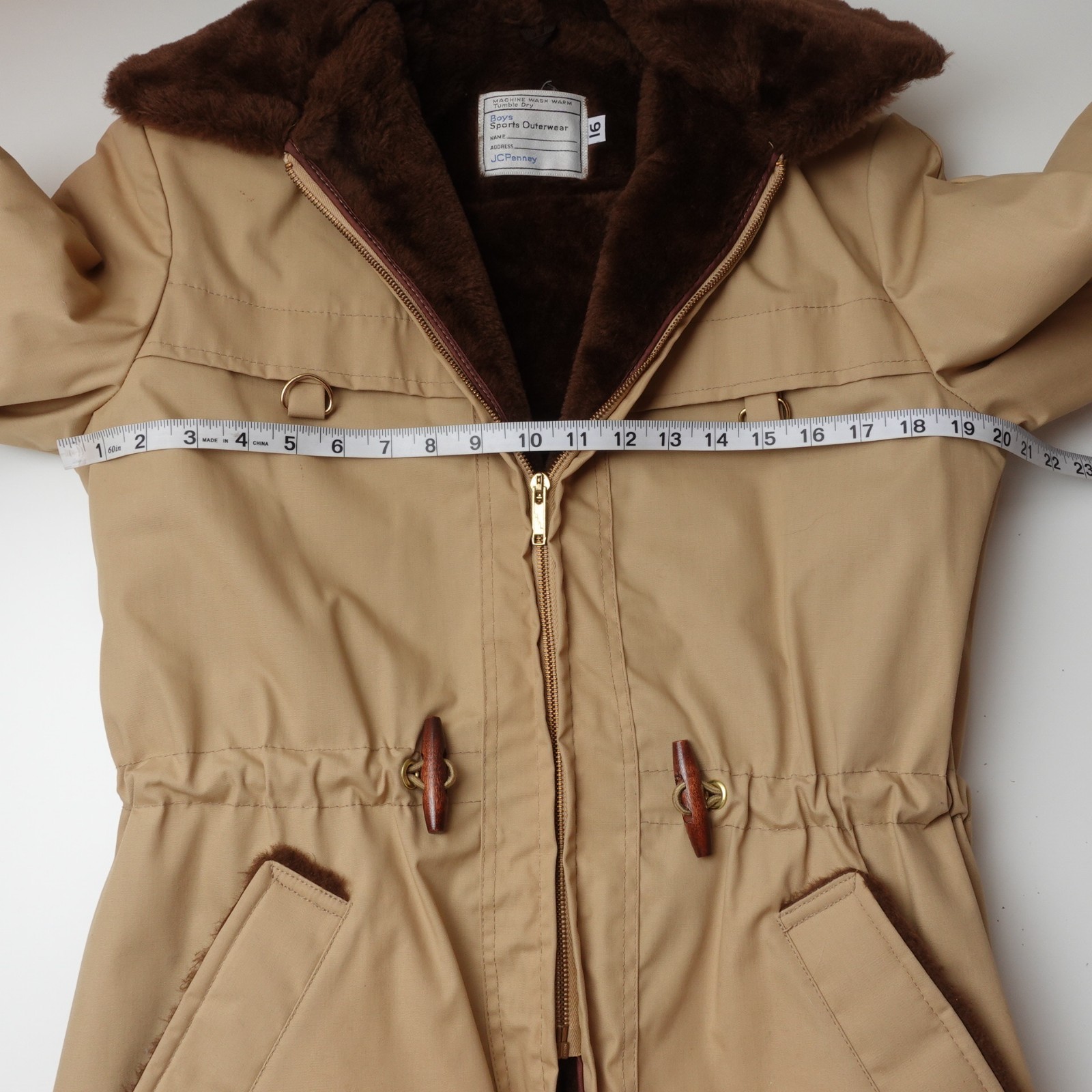 Vintage 70s Boys / Women’s Faux Fur Sherpa Lined Canvas Jacket Size Medium Coat