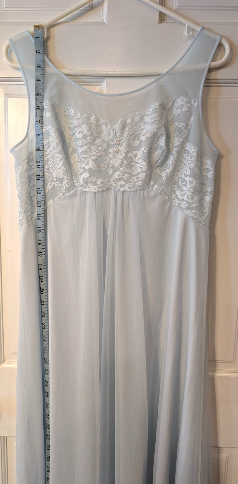 Vintage Shadowline Peignoir Nightgown Robe Set Women’s Lt Blue Chiffon Long
