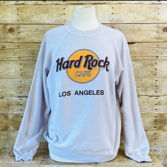 Vintage Hard Rock Cafe Los Angeles Sweatshirt Hanes Light Gray Womens Large