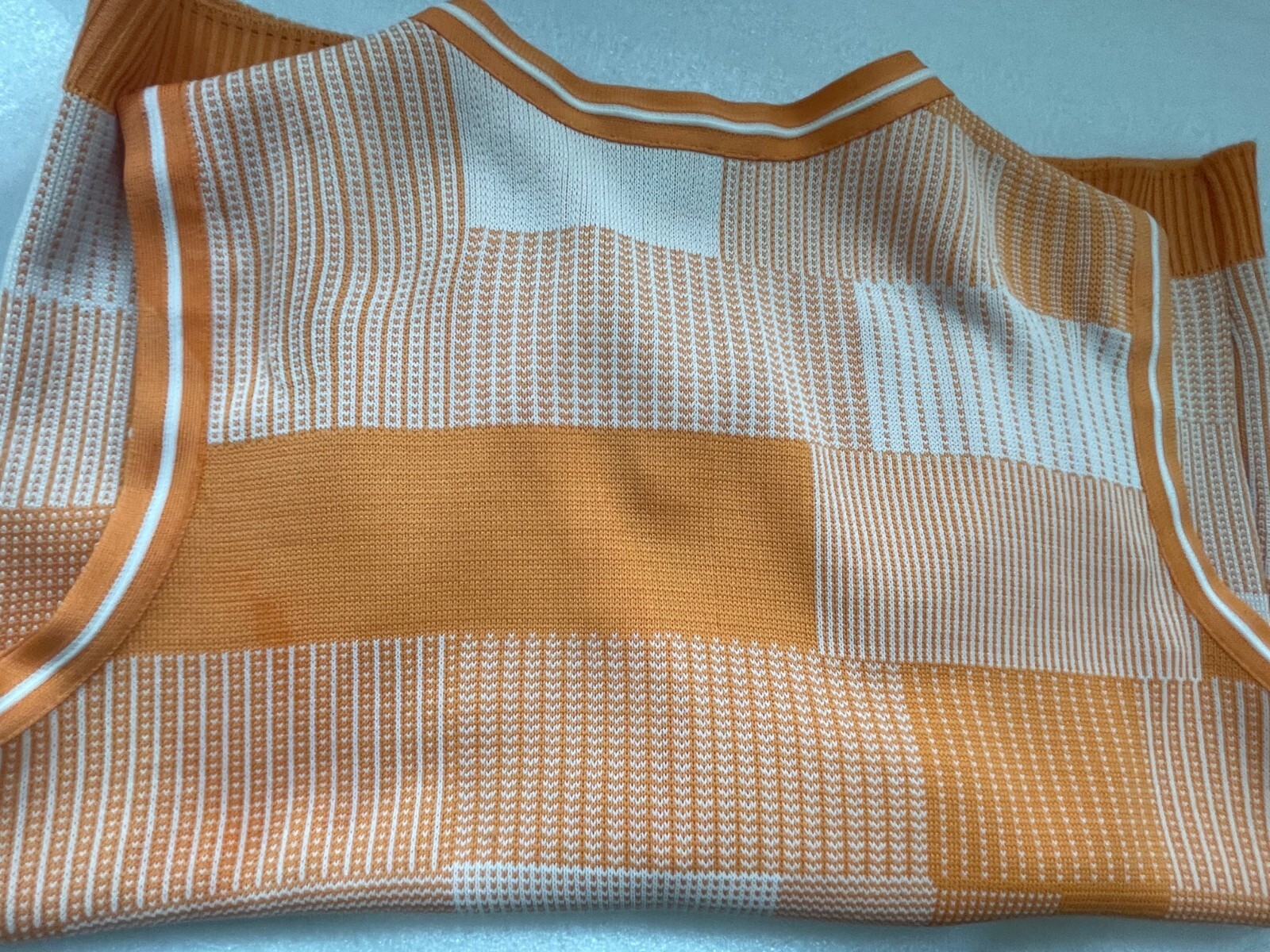 VINTAGE DALTON, UNISEX POLYESTER ORANGE PATCHWORK PLAID VEST, 41″ CHEST