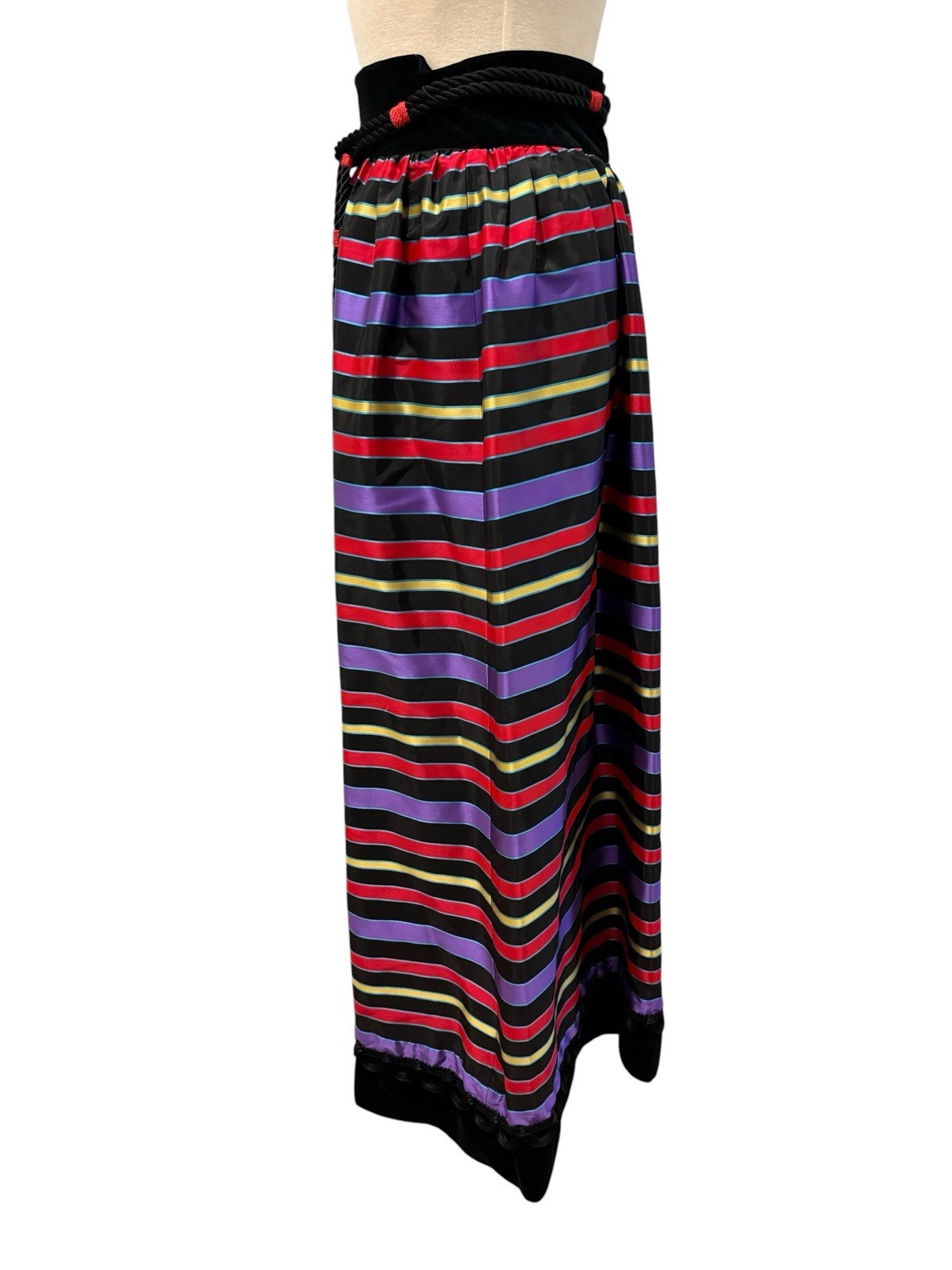 Vintage 1960s MAXAN Ribbon Stripe Taffeta Velvet Trim Hostess Maxi Party Skirt