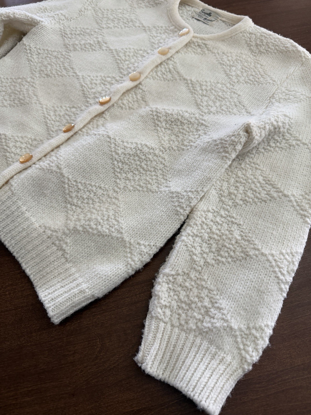 Vtg Union Made Women’s Sayelle Cream Button-Front Cardigan Sweater Size Small