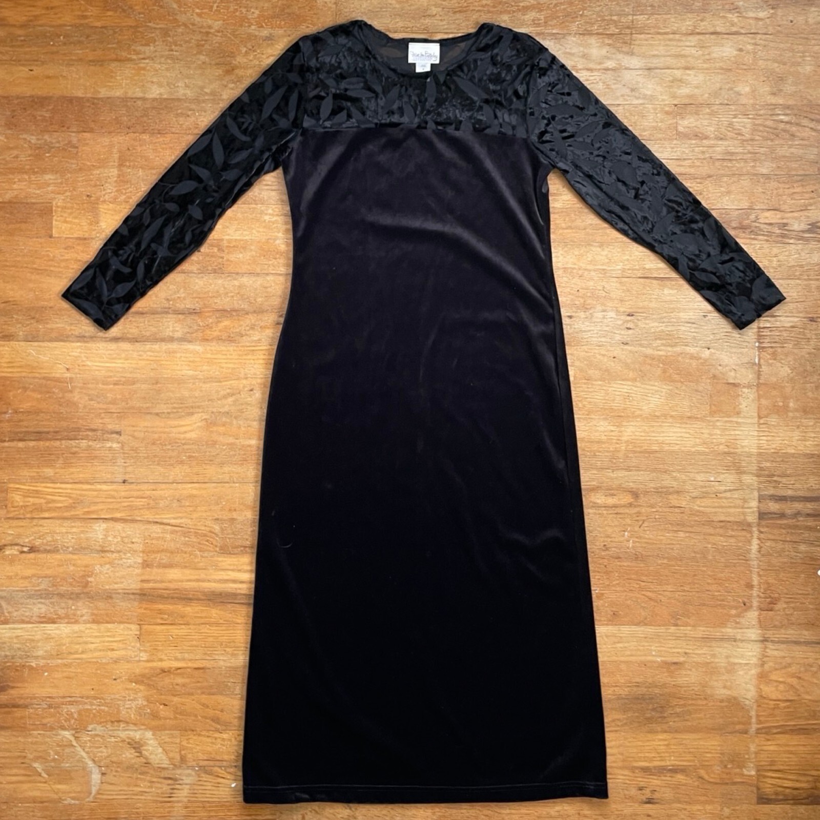 Vintage Black Flocked Velvet Dress Size Small/Medium 1990s Diane Von Furstenberg