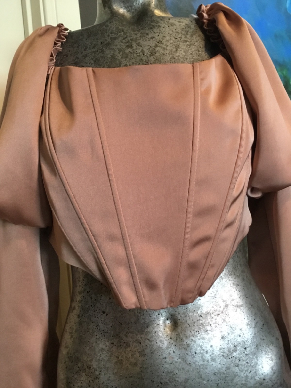 Y2K corset satin top blush /Nude zip sleeve New siz L whimsical goth