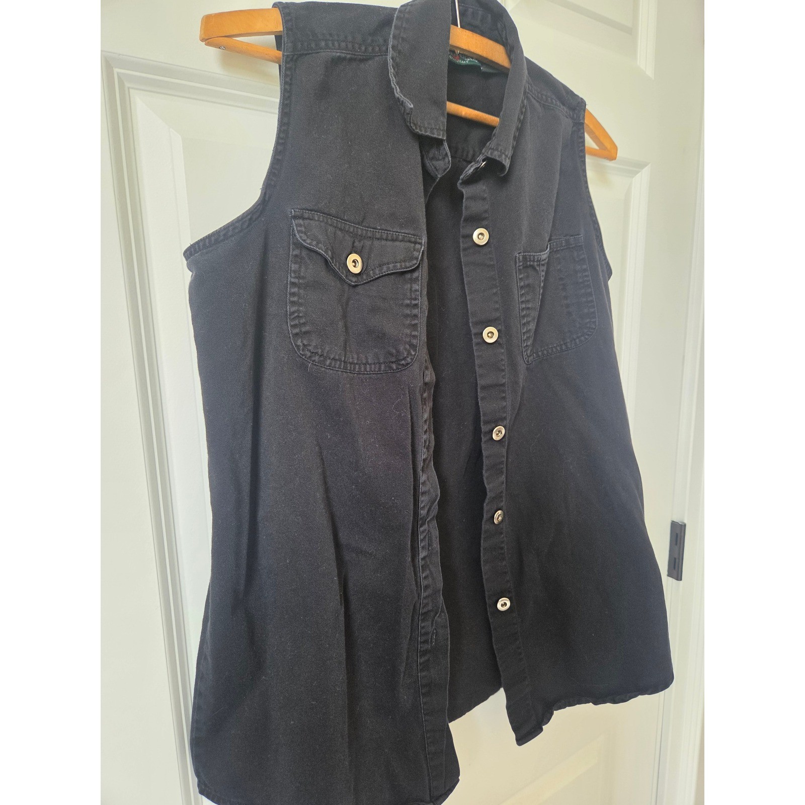 American Eagle 90s Y2K Black Cotton Sleeveless Button Down Vest Small