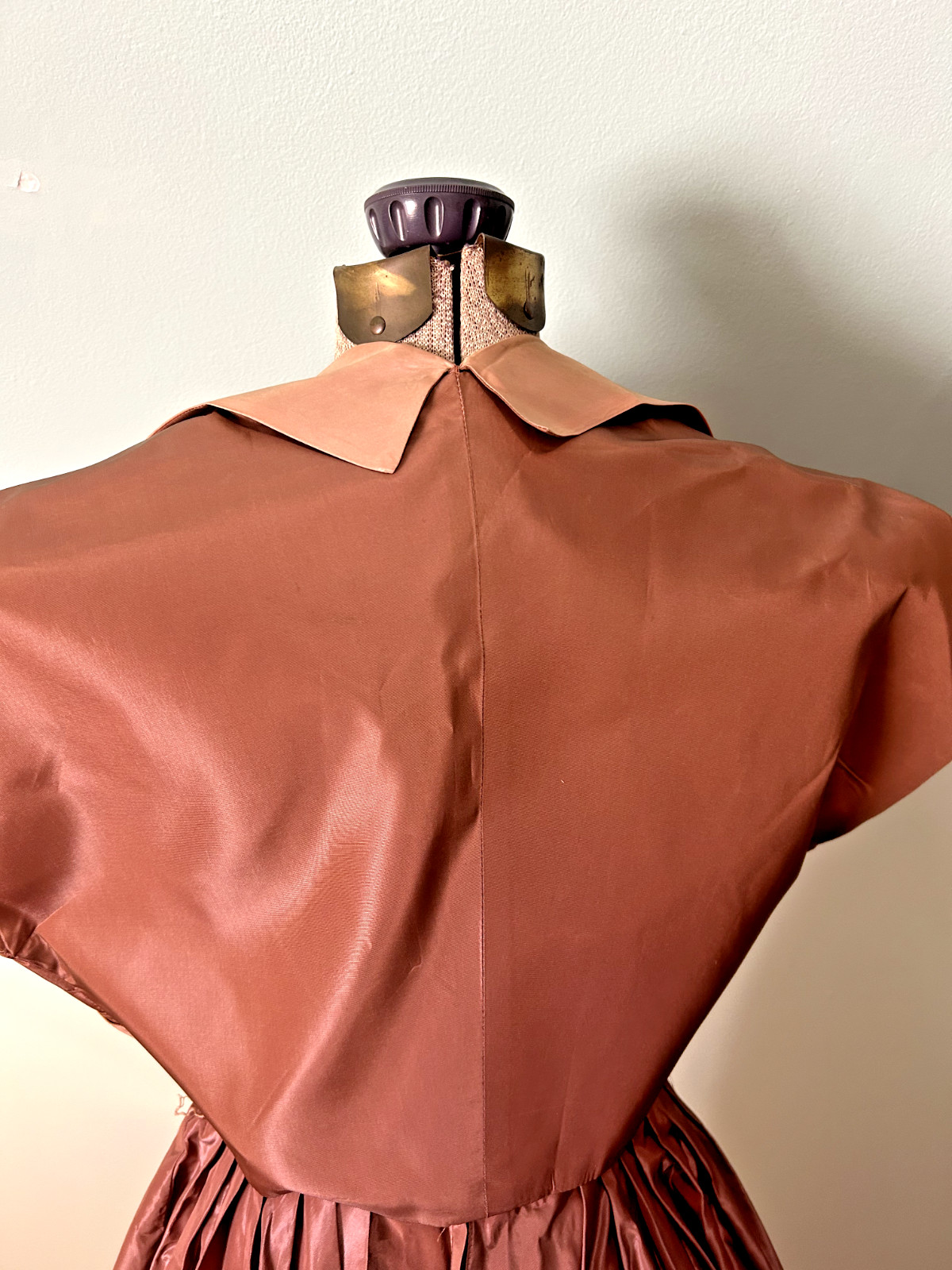 Incredible 1940s Taffeta Acetate Rhinestone Pearl Rose Pink Bustier Gown Bolero