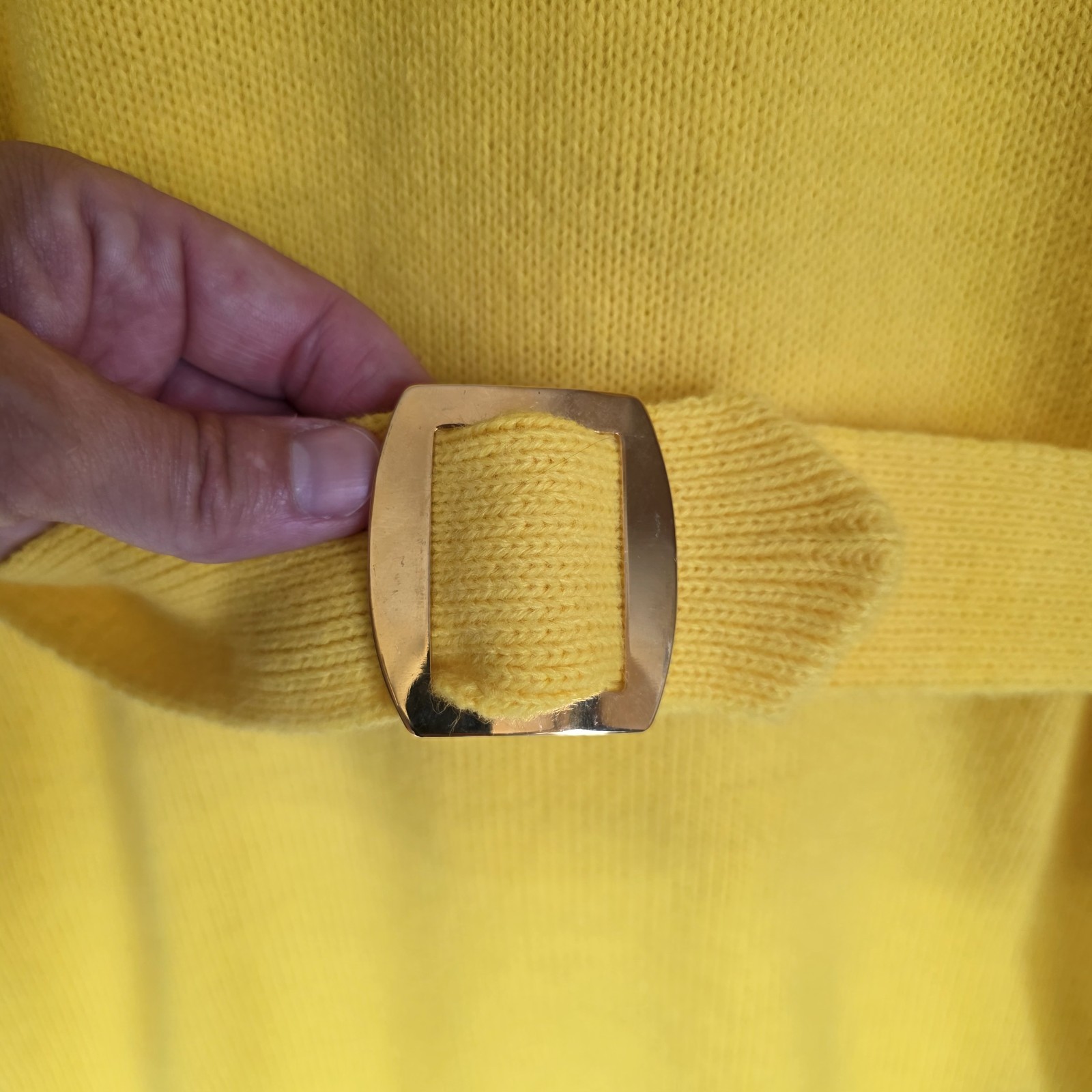 Alberic Beldoch Popper Vintage 60s Yellow Orlon Acrylic Belted Sweater Dress