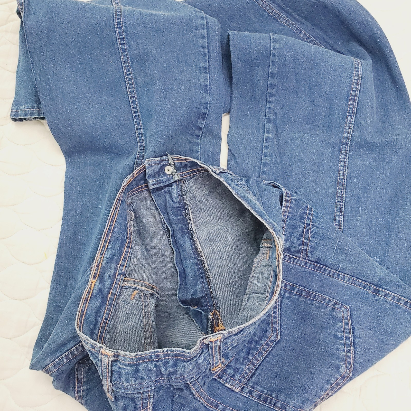 Vintage Male Slacks Jean 28×31 10” Bell Bottom Flare Leg Blue Women’s Pant 60s