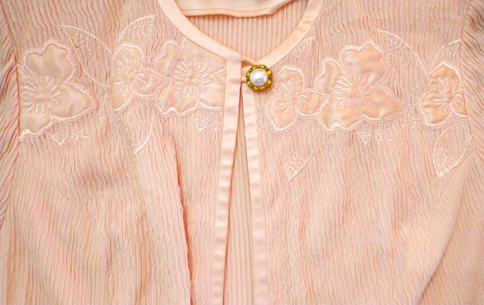 Vtg Leslie Fay Pink Salmon One Button Crepe Embroidered Fabric Jacket Size 22WP