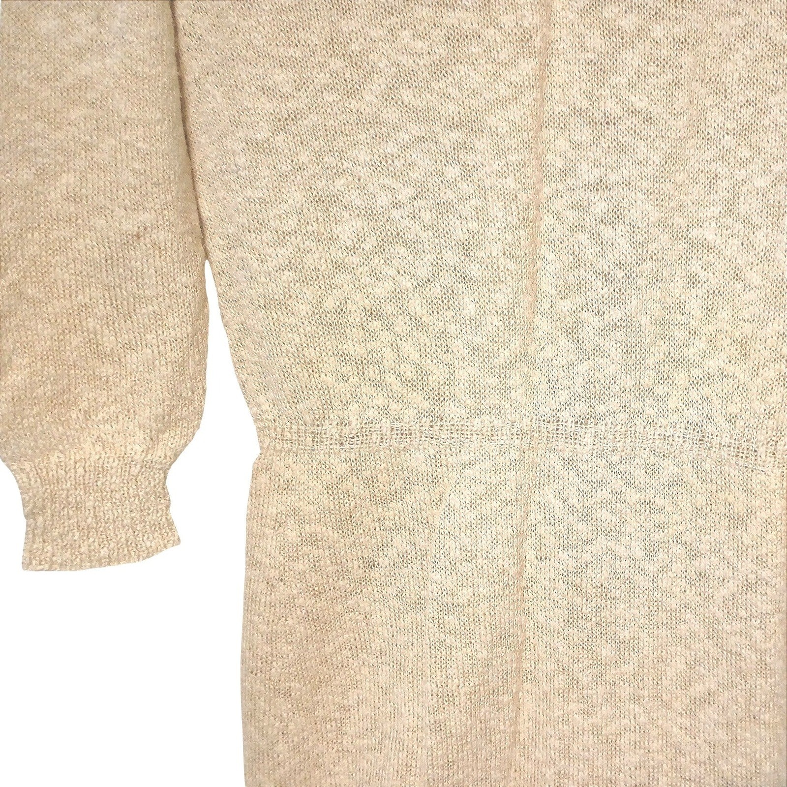 Vintage Handmade Pointelle Knit Cardigan Dress Oatmeal Beige Longline Midi XL