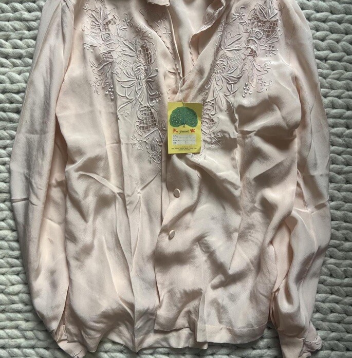 NWT VINTAGE 100% SILK BLOUSE Hand Embroidered Eyelet Victorian Cottagecore Top