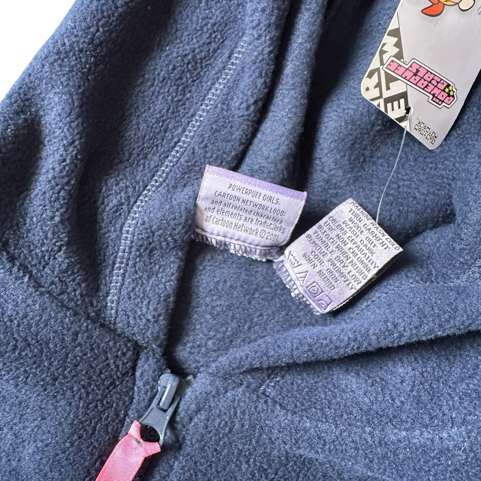 NWT Vintage Y2K Powerpuff Girls Blue Fleece Hoodie Womens Sz S Pockets 1/4 Zip