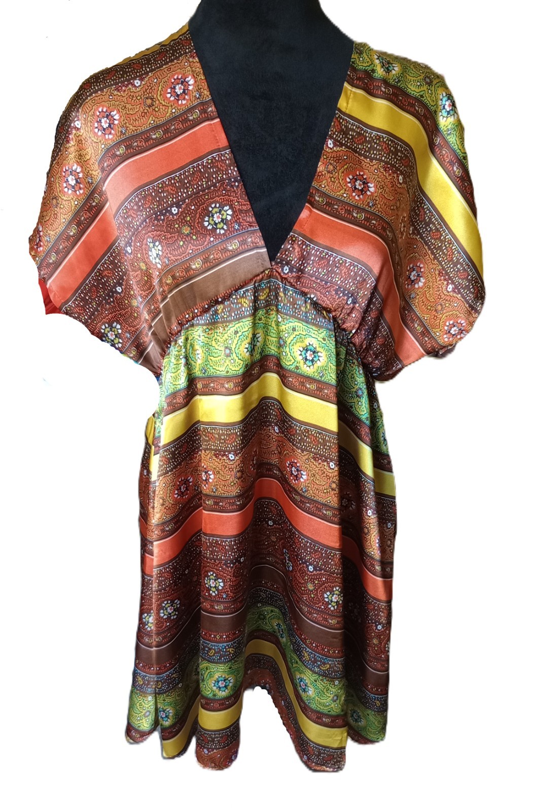 Romeo & Juliet Women’s M 70’s Style Multicolor V-Neck Stripe Floral Mini Dress